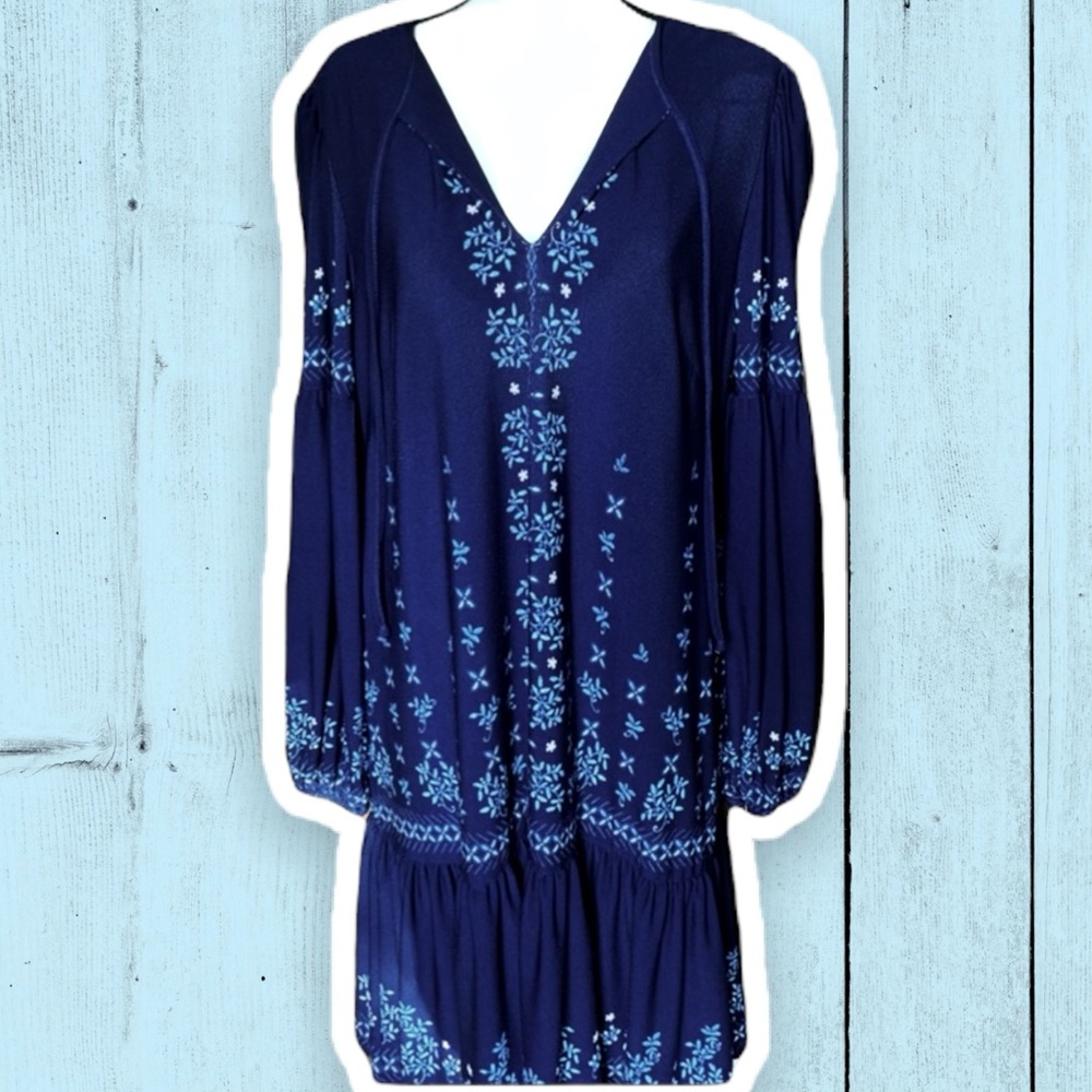 Taylor Navy Floral Print Stretch-Waist Dress NWOT